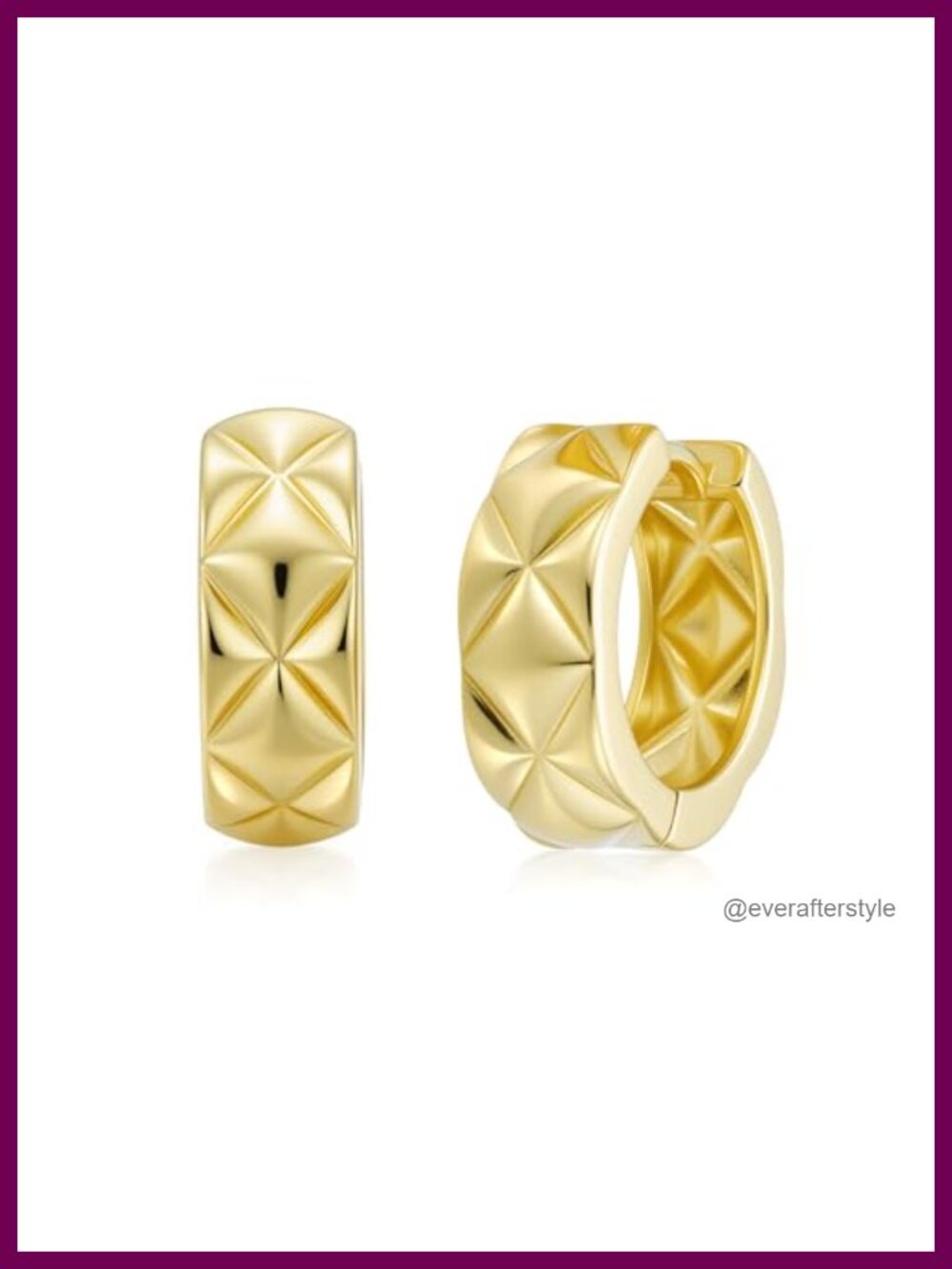14K Gold Plated Hoop Earrings Rhombus Pattern Thick Small Mini Chunky